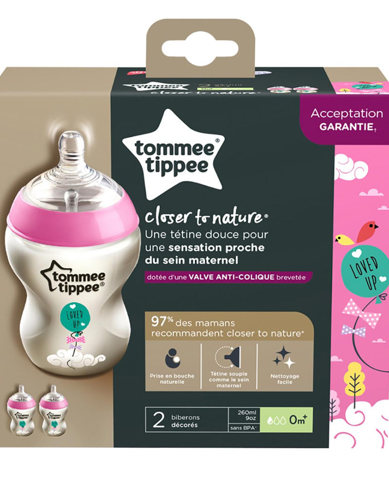 Juego de 2 biberones Tommee Tippee Closer to Nature 0m+ rosa - 260 ml