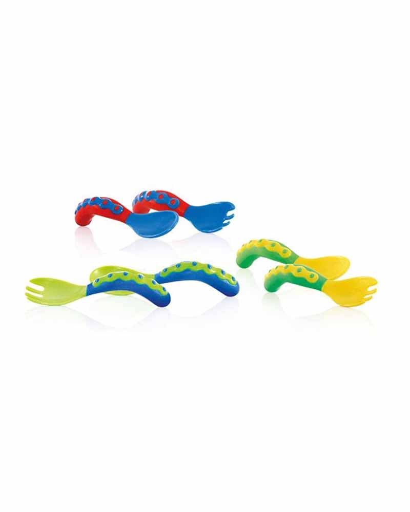Couverts Nûby d'apprentissage (Cuillères+Fourchette) +9m - Jaune
