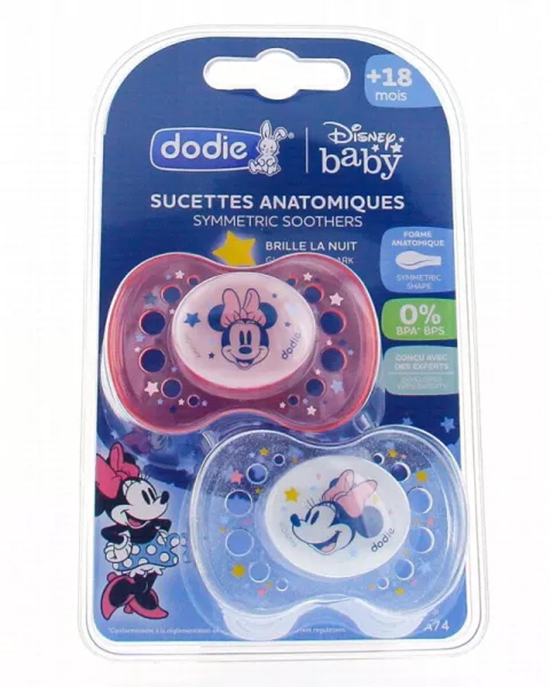 Lot de 2 Sucettes Anatomiques Dodie Silicone 18m+ - Nuit Minnie