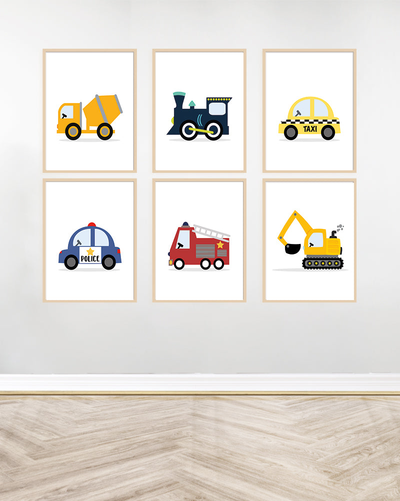 Set of 6 decorative paintings - Means of transport - Wood