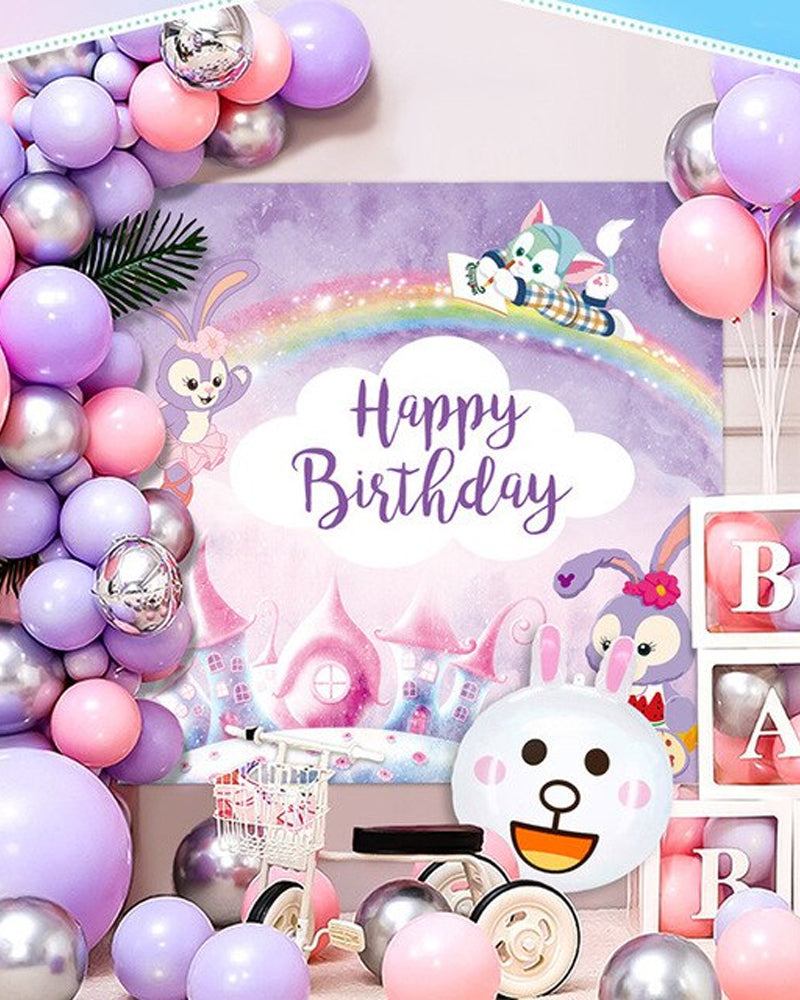 Set de globos decorativos de cumpleaños - rosa y morado