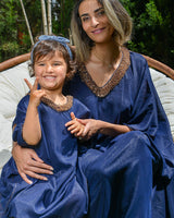 Gandoura en mousseline perlée à la main pour filles - Bleu Marine