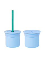 MINIKOIOI Vaso 3 en 1 con 2 Tapas y Pajita de Silicona - Azul