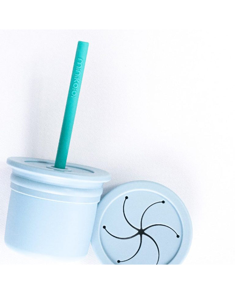 MINIKOIOI Vaso 3 en 1 con 2 Tapas y Pajita de Silicona - Azul
