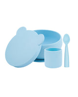 Set en Silicone MINIKOIOI : Bol Gobelet Cuillère – Bleu