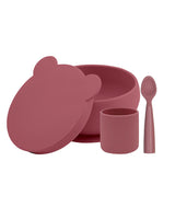 Set en Silicone MINIKOIOI : Bol Gobelet Cuillère – Rouge Velvet